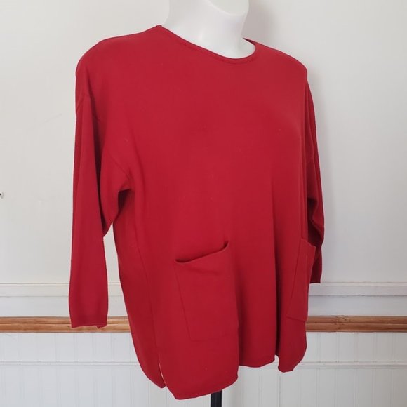 JOAN VASS Women's Pullover Sweater Cotton Sz 1X Black Pockets USA Vtg Round Neck - Picture 2 of 9